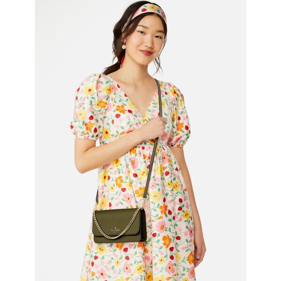 New Kate Spade Madison Small Flap Crossbody Saffiano Leather Seaweed Green - Picture 4 of 5